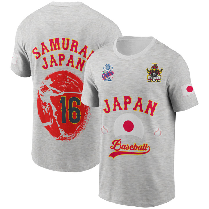 Japan Baseball Flag Samurai Japan Ohtani #16 World Baseball Classic Gray 3D T-Shirt