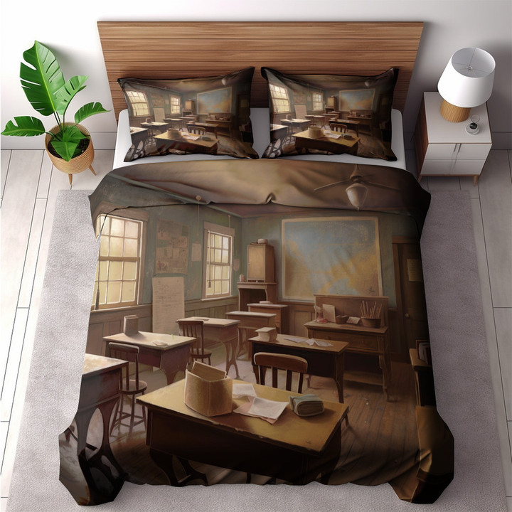 A Classic Classroom Vintage Painting Printed Bedding Set Bedroom Decor Back To School Design
