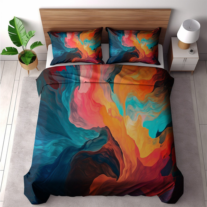 A Dynamic Gradient Mix Printed Bedding Set Bedroom Decor Swirling Gradient Design
