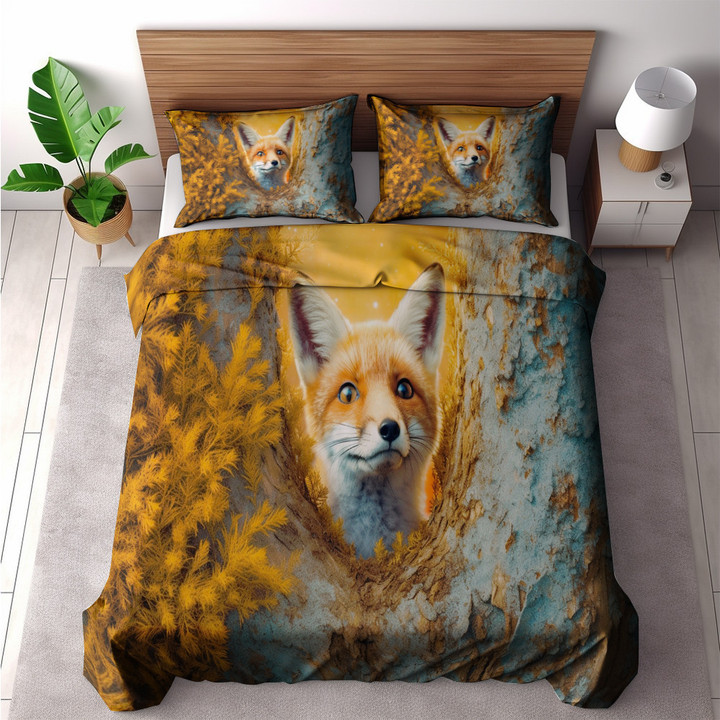 A Curious And Friendly Fox Printed Bedding Set Bedroom Decor Animal Design