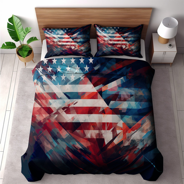 American Flag In Geometric Shape Printed Bedding Set Bedroom Decor Patriotic Design