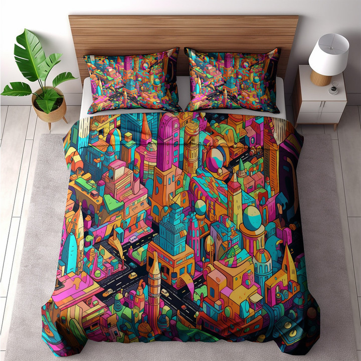 A Stylized City Map Printed Bedding Set Bedroom Decor For Kids Whimsical Design