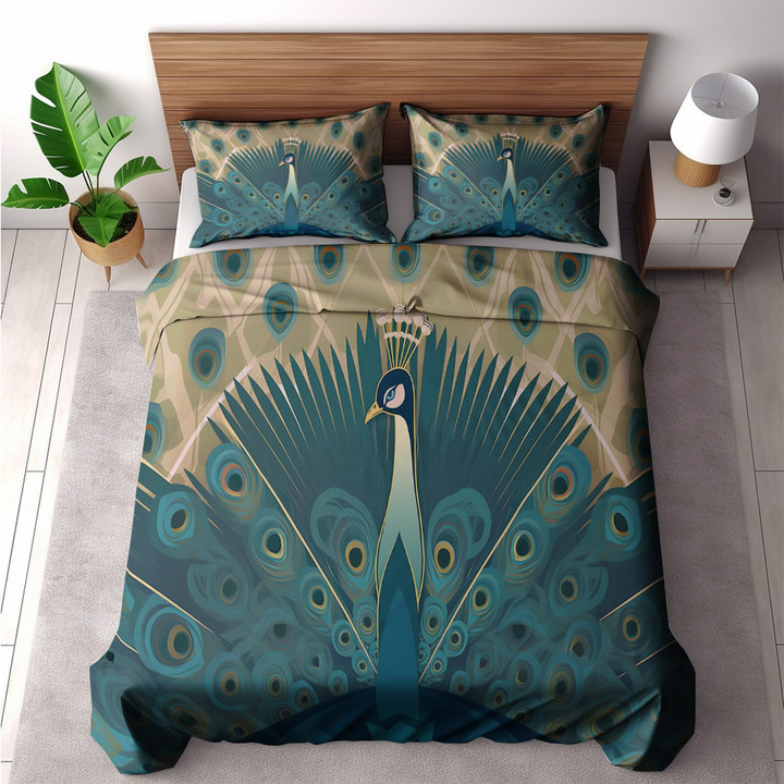 An Elegant Peacock Retro Printed Bedding Set Bedroom Decor