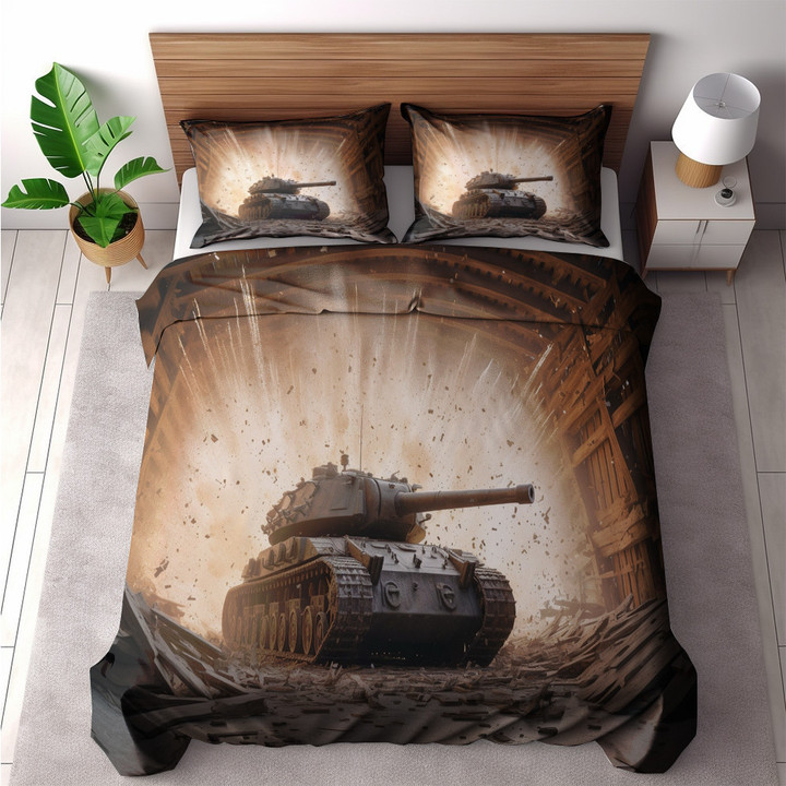 A Tank And Explosion Printed Bedding Set Bedroom Decor Realistic Design