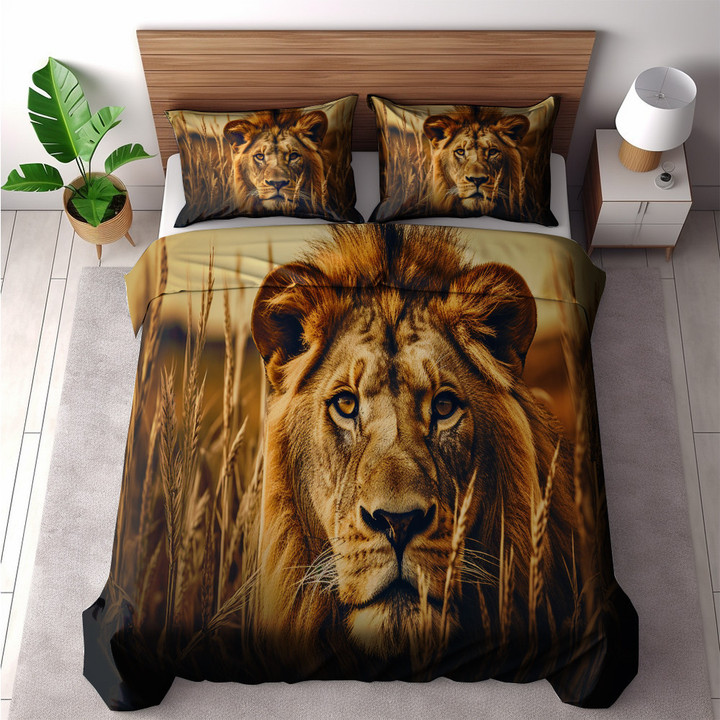 A Powerful Lion Gazing A Crosshair Printed Bedding Set Bedroom Decor Hunting Design