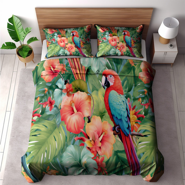 A Parrot Printed Bedding Set Bedroom Decor Summer Animal Design