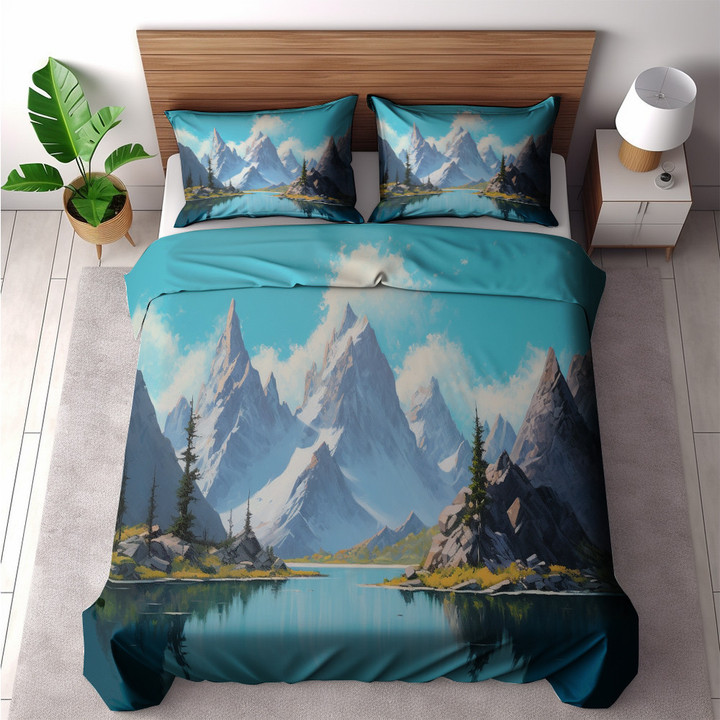 A Serene Lake Printed Bedding Set Bedroom Decor Painting Landscape Design
