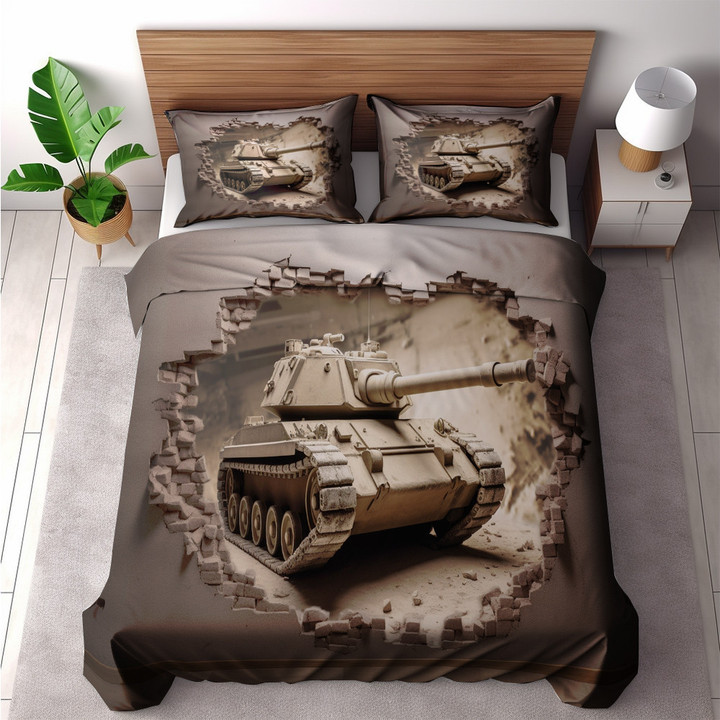 A Tank Through Wall Printed Bedding Set Bedroom Decor Realistic Design