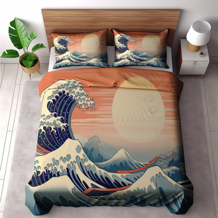 A Sun On Wave Retro Printed Bedding Set Bedroom Decor Classic Design