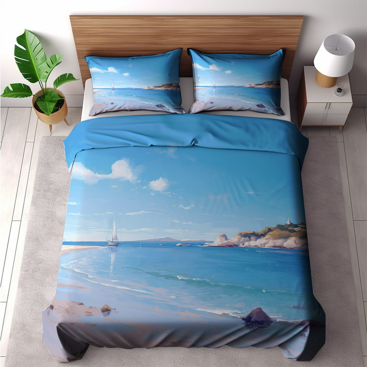A Peaceful Coastal Printed Bedding Set Bedroom Decor Watercolor Painting Landscape Design