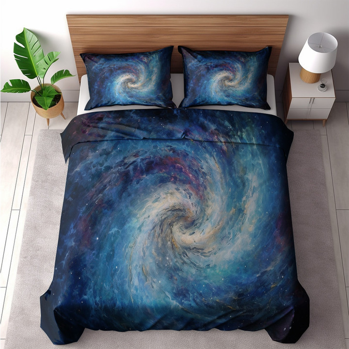 A Spiral Galaxy With Bright Stars And Nebulae Printed Bedding Set Bedroom Decor Galaxy Design