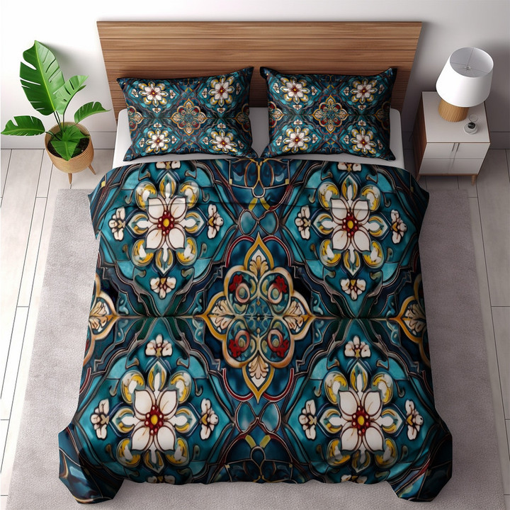 A Moroccan Inspired Pattern Printed Bedding Set Bedroom Decor Tile Pattern Design