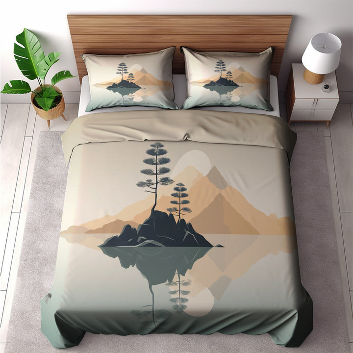 A Tranquil Lake Printed Bedding Set Bedroom Decor Minimalist Landscape Design