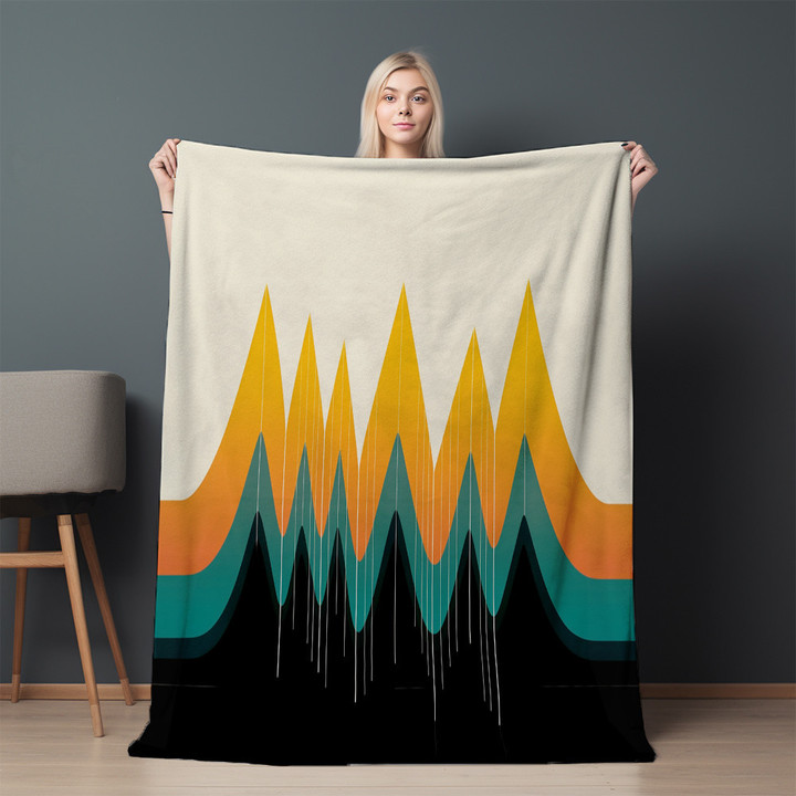 Orange And Green Waveform Printed Sherpa Fleece Blanket Pattern Design