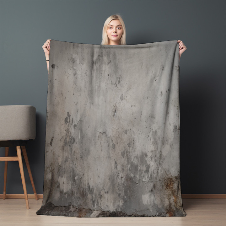Old Gray Concrete Wall With Cracks Printed Sherpa Fleece Blanket Texture Design