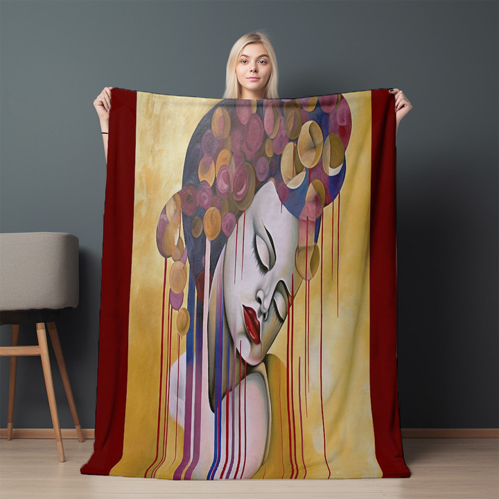 Oil Painting Girl Face Printed Sherpa Fleece Blanket Abstract Design