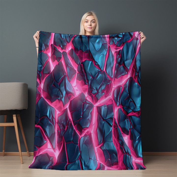 Neon Lights Futuristic Marble Printed Sherpa Fleece Blanket Texture Design