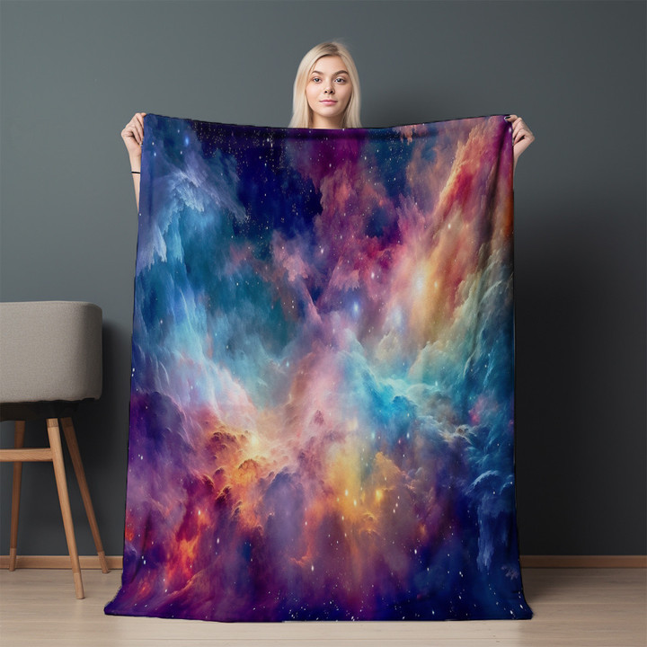 Nebulae And Cosmic Phenomena Printed Sherpa Fleece Blanket Galaxy Design
