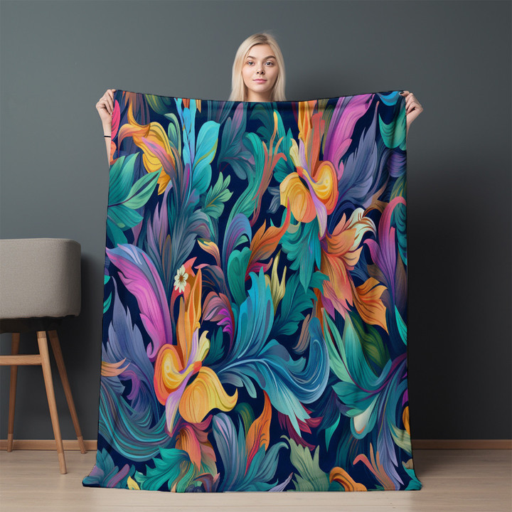 Nature Inspired Patterns Printed Sherpa Fleece Blanket Paisley Pattern Design