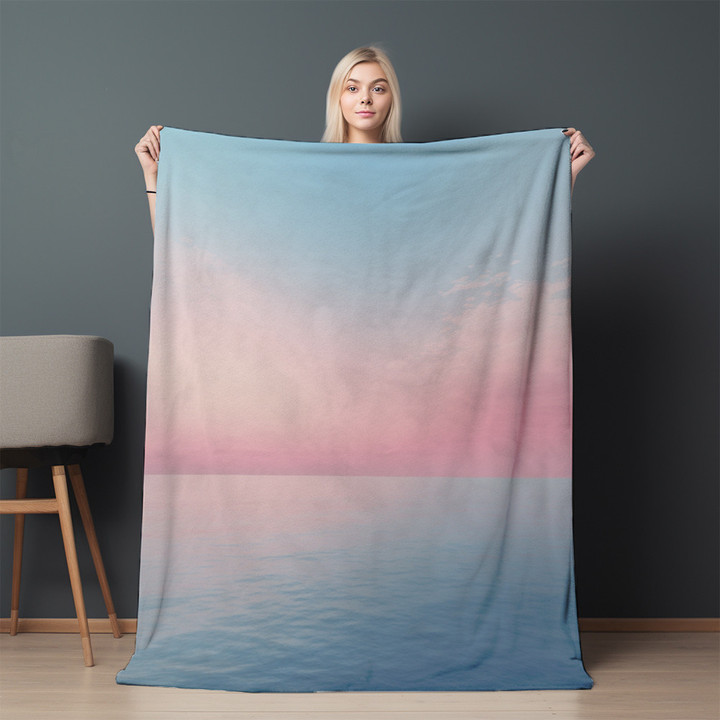 Pink Sky And Blue Ocean Printed Sherpa Fleece Blanket Simple Gradient Blend Design