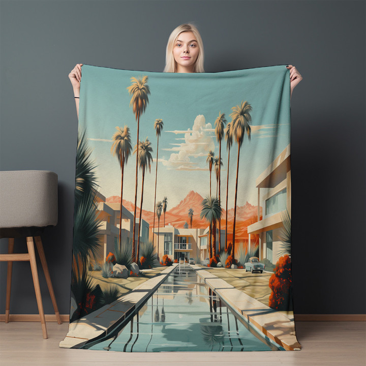 Palm Trees Resort Printed Sherpa Fleece Blanket Nature Design
