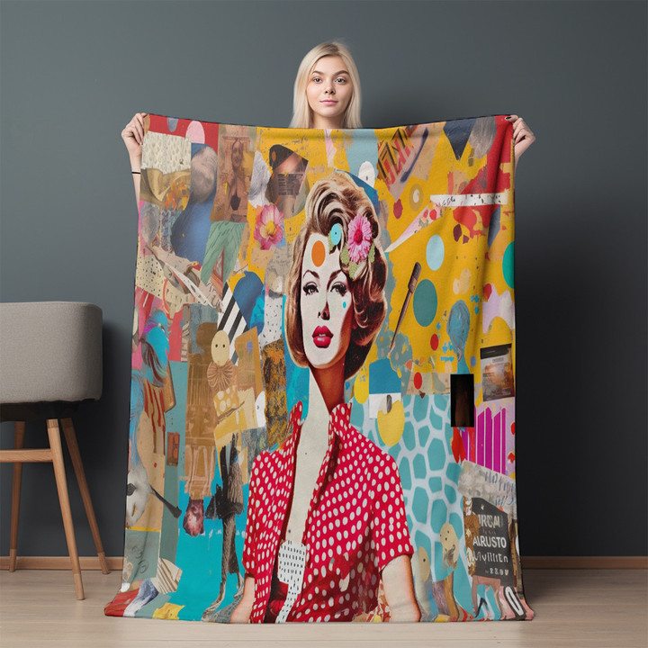 Pop Art Influences Printed Sherpa Fleece Blanket Mid Century Modern Design