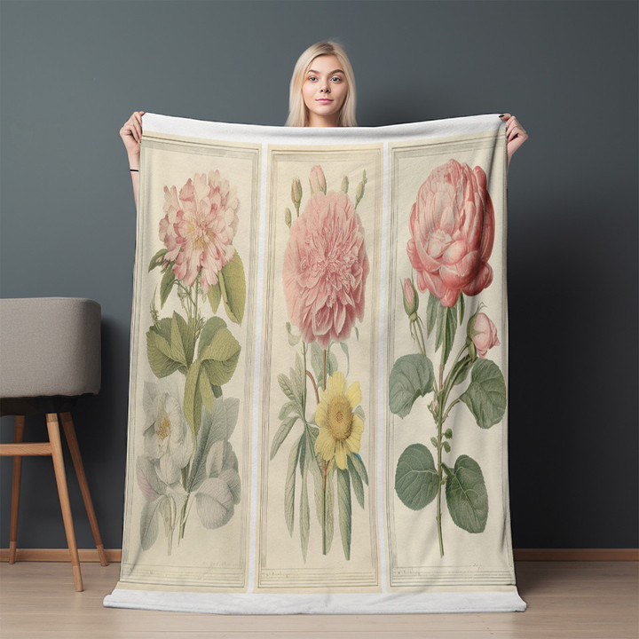 Pink Peonies Collection Printed Sherpa Fleece Blanket Botanical Floral Design