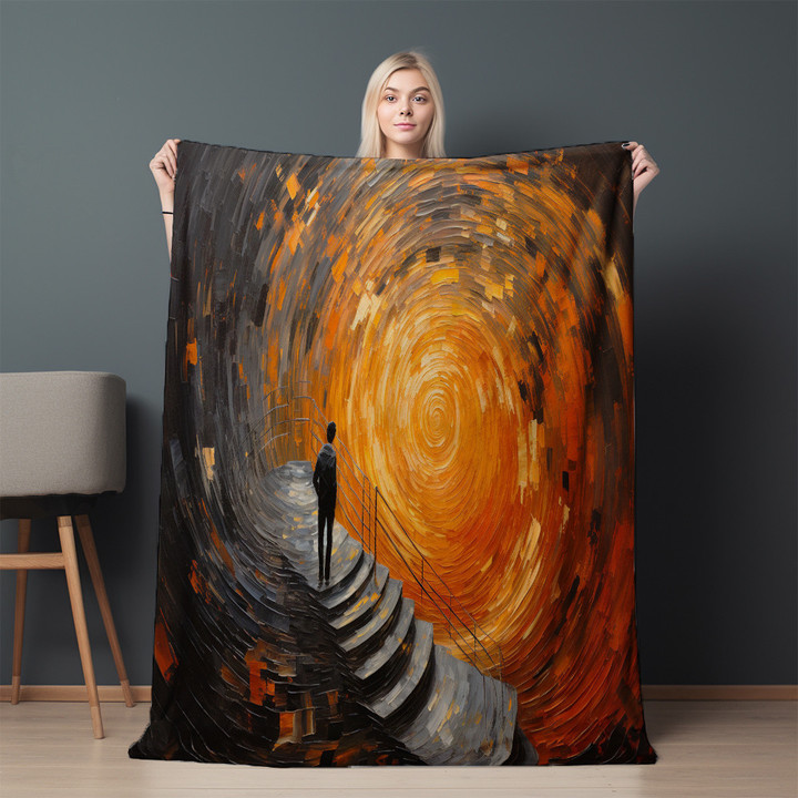 Orange Spiral To The New World Printed Sherpa Fleece Blanket Abstract Design