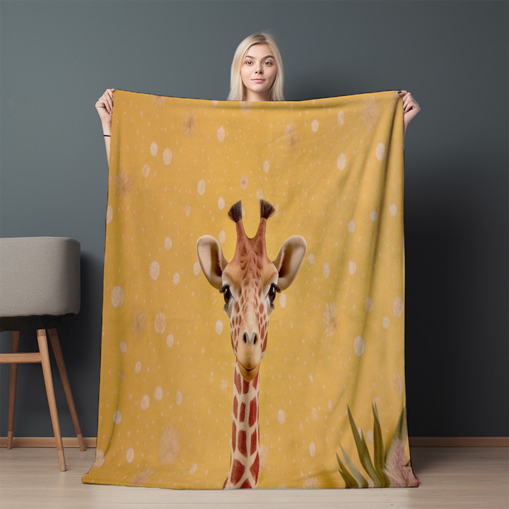 Playfulness Giraffe Printed Sherpa Fleece Blanket Animal Design For Kids