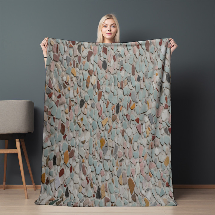 Pastel And Earthy Tones Mosaic Printed Sherpa Fleece Blanket Terrazzo Pattern Design