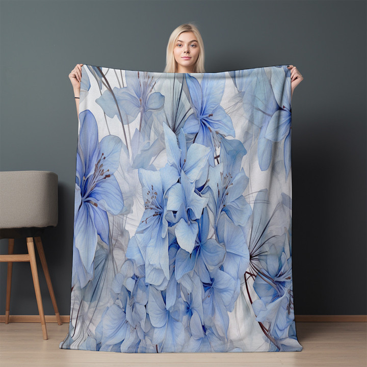 Plumbago Zeylanica Printed Sherpa Fleece Blanket Floral Design
