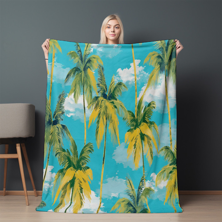Palm Trees Sky Pattern Printed Sherpa Fleece Blanket Summer Design