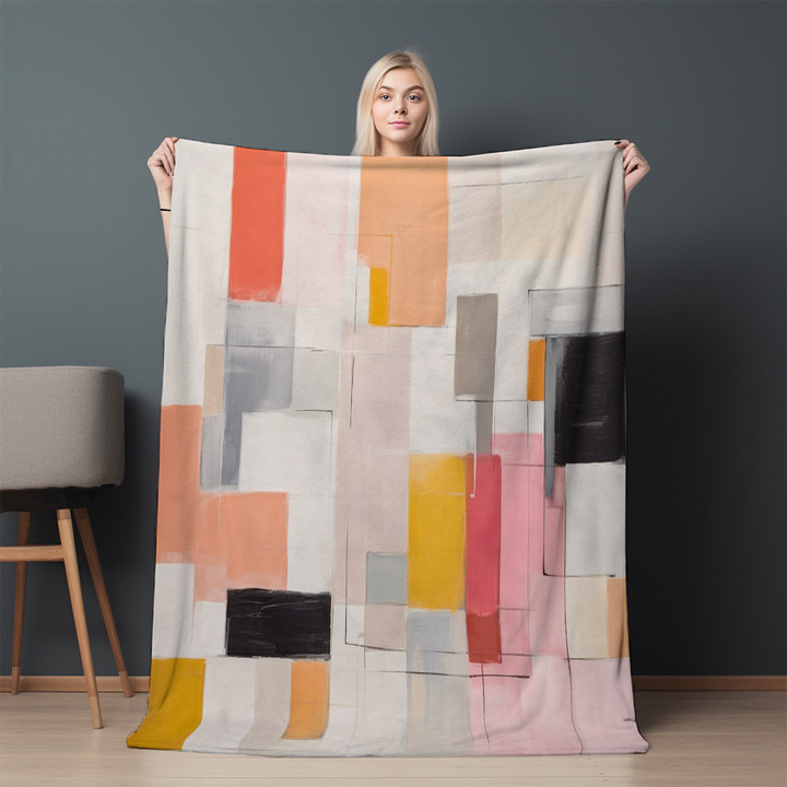 Painting Color Block Printed Sherpa Fleece Blanket Geometric Design