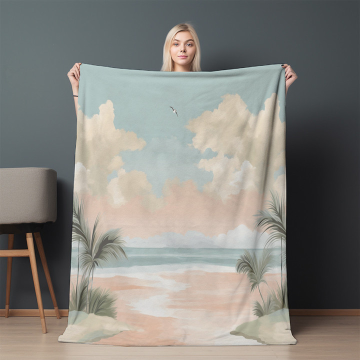 Peacefulness Of Summer Printed Sherpa Fleece Blanket Landscape Design