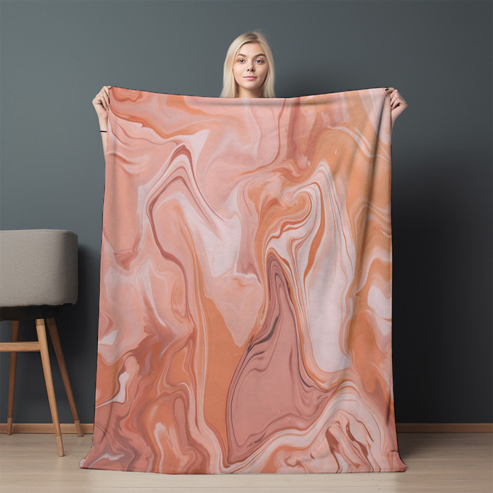 Peach Marble Printed Sherpa Fleece Blanket Texture Design