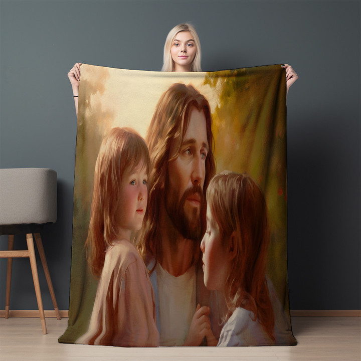 Painting Of Jesus With Children Printed Sherpa Fleece Blanket