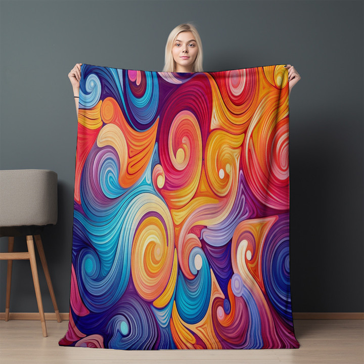Psychedelic Vibrant Swirls Printed Sherpa Fleece Blanket Texture Design