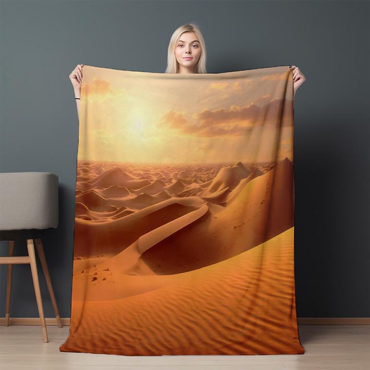 Sand Dunes Landscape Printed Sherpa Fleece Blanket Trompe L'oeil Design