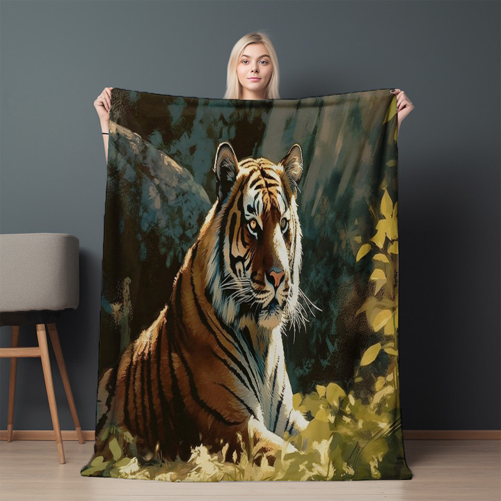 Realistic Tiger Printed Sherpa Fleece Blanket Animal Painting Design
