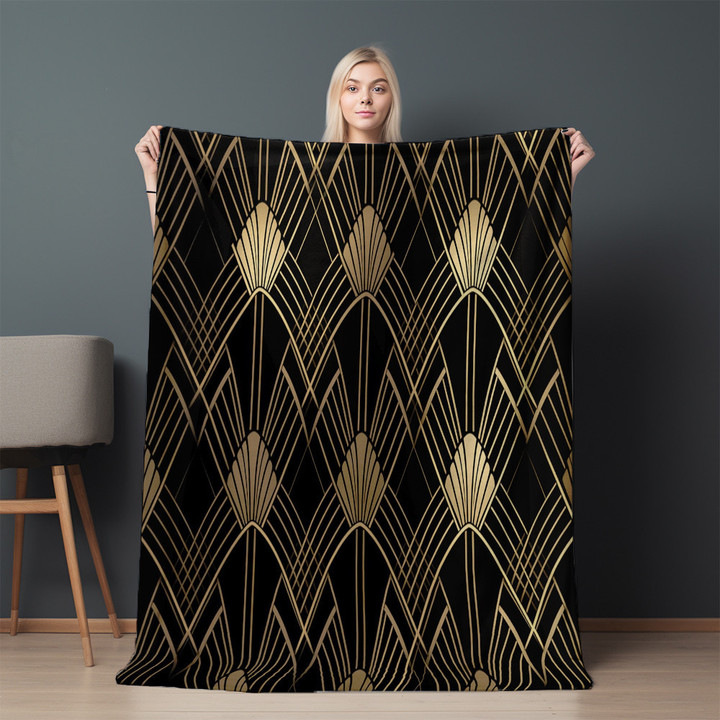 Retro Pattern Streamlined Geometric Shapes Printed Sherpa Fleece Blanket