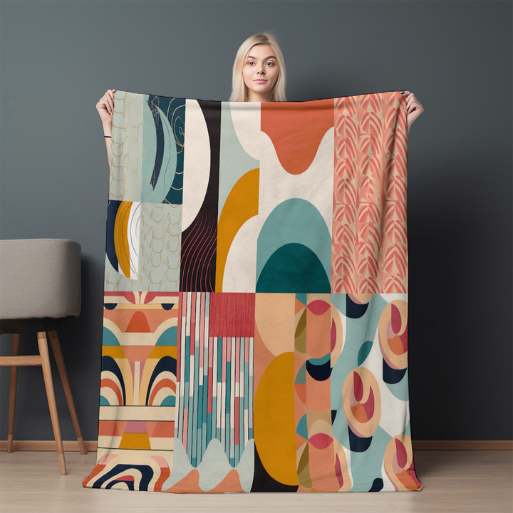 Retro Geometric Collection Printed Sherpa Fleece Blanket Pattern Design