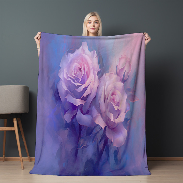 Purple Roses Printed Sherpa Fleece Blanket Floral Digital Painting Design
