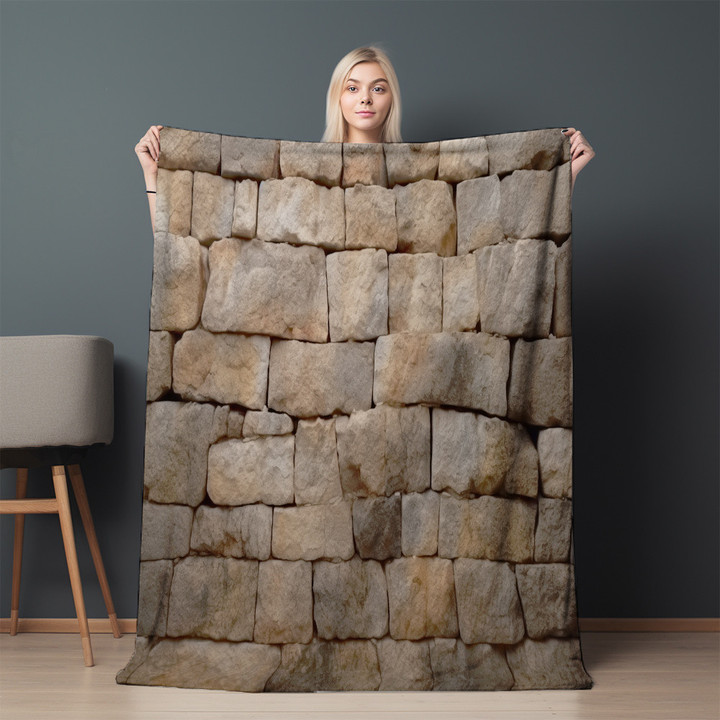 Realistic Ancient Stone Printed Sherpa Fleece Blanket Texture Design