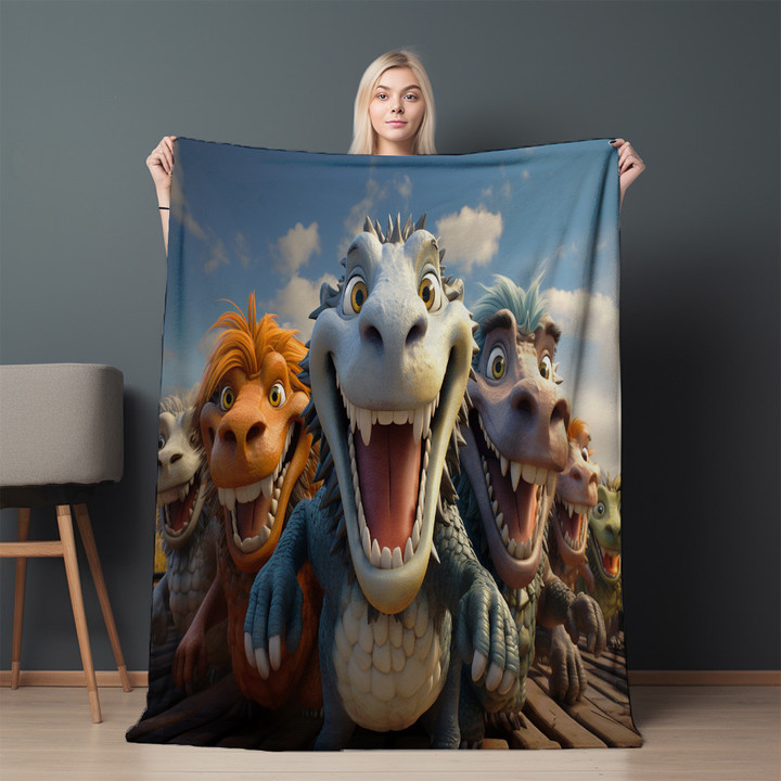 Race Between Different Monsters Printed Sherpa Fleece Blanket Animal Design