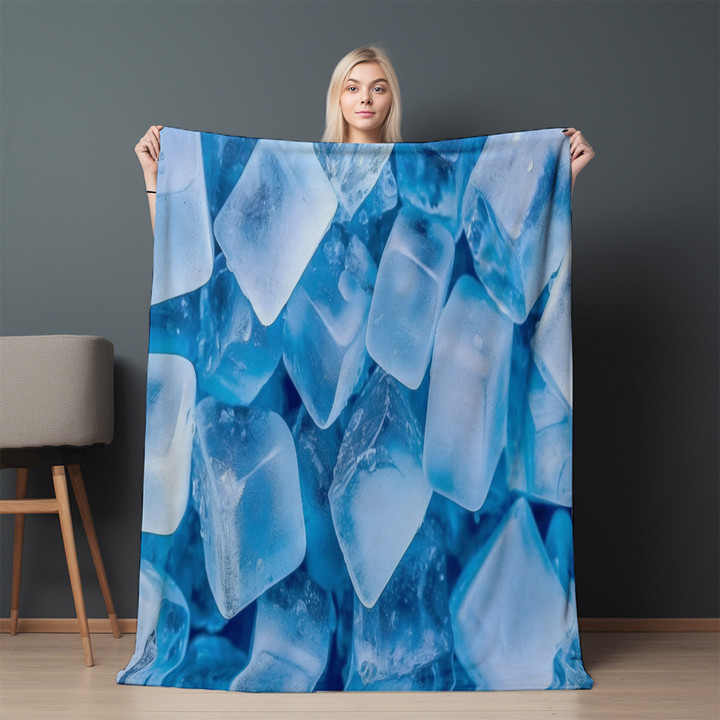 Realistic Ice Cubes Printed Sherpa Fleece Blanket Summer Design
