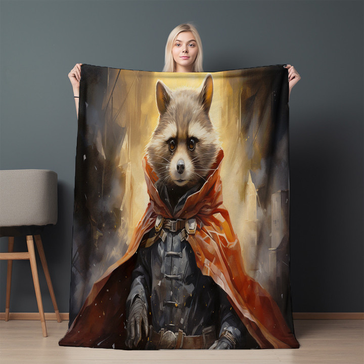 Raccoon Wearing Superhero Cape Printed Sherpa Fleece Blanket Animal Design