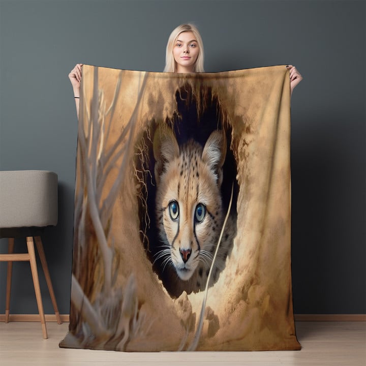 Serval Kitten Through A Hole Printed Sherpa Fleece Blanket Animal Design