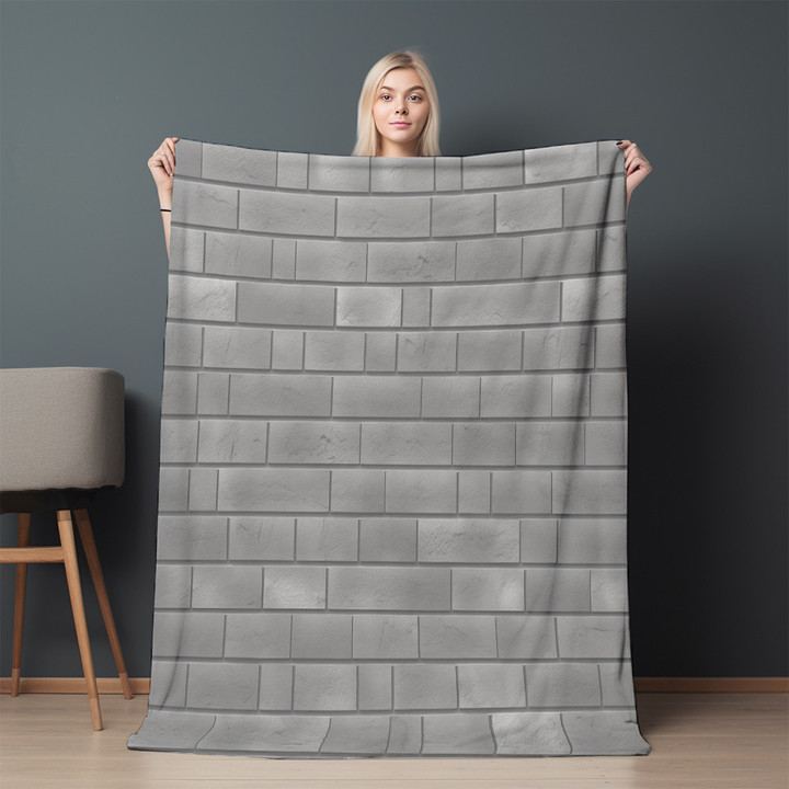 Smooth Gray Brick Wall Printed Sherpa Fleece Blanket Texture Design