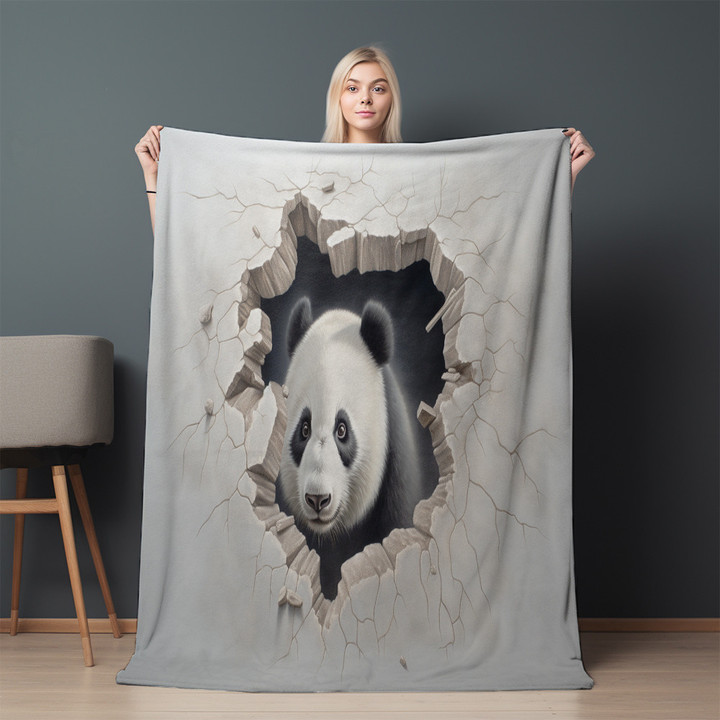 Shy Panda Through Hole Printed Sherpa Fleece Blanket Animal Design