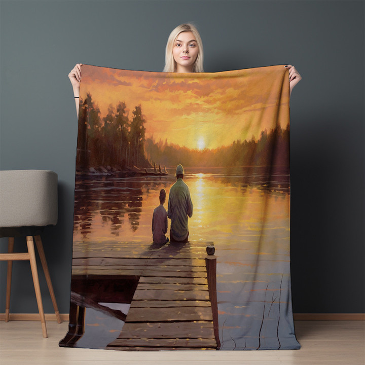 Sitting At Dusk Printed Sherpa Fleece Blanket Fathers Day Design
